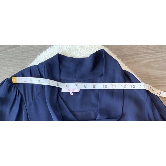 Parker Navy Kenji  Silk mix Ruffle V-neck Long Sleeves Dress Size XS - Picture 10 of 14